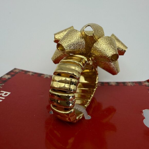 Gold Bow Statement Adjustable Stretchy Ring Costume Jewelry Approx Size 9.5 - Picture 3 of 5